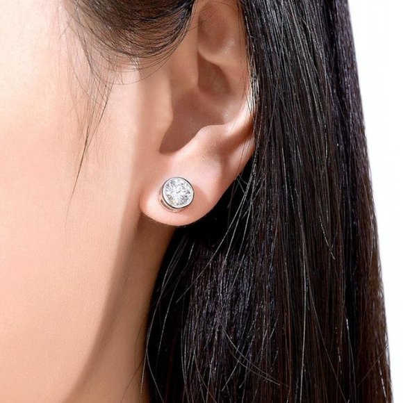 Certified 2 ct. t.w. Moissanite Diamond Bezel Stud Earrings NEW - Picture 3 of 15
